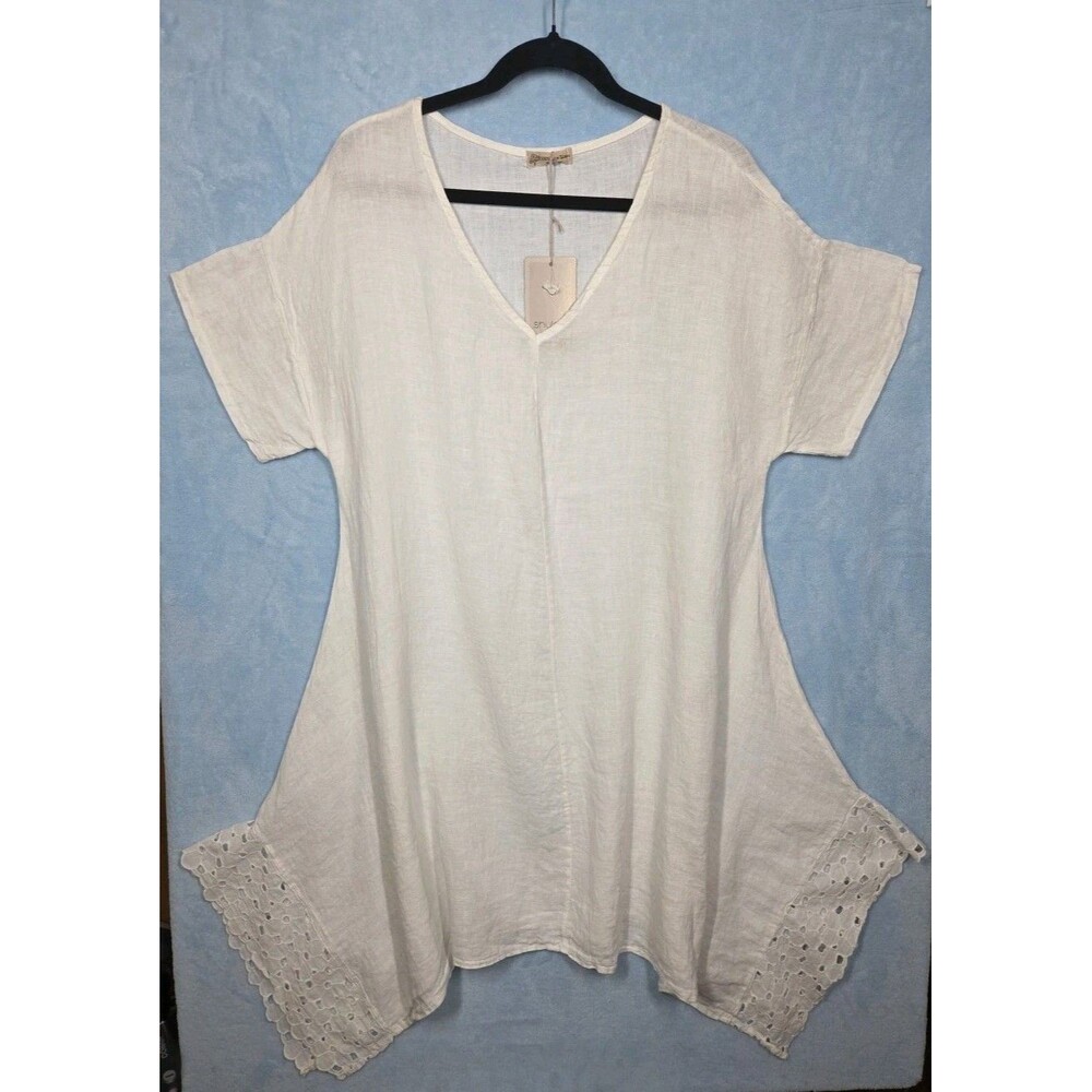 NEW Shyloh Made in Italy 100% Linen LINO Oversized Lagenlook Dress Cut Out Hem - Picture 1 of 8